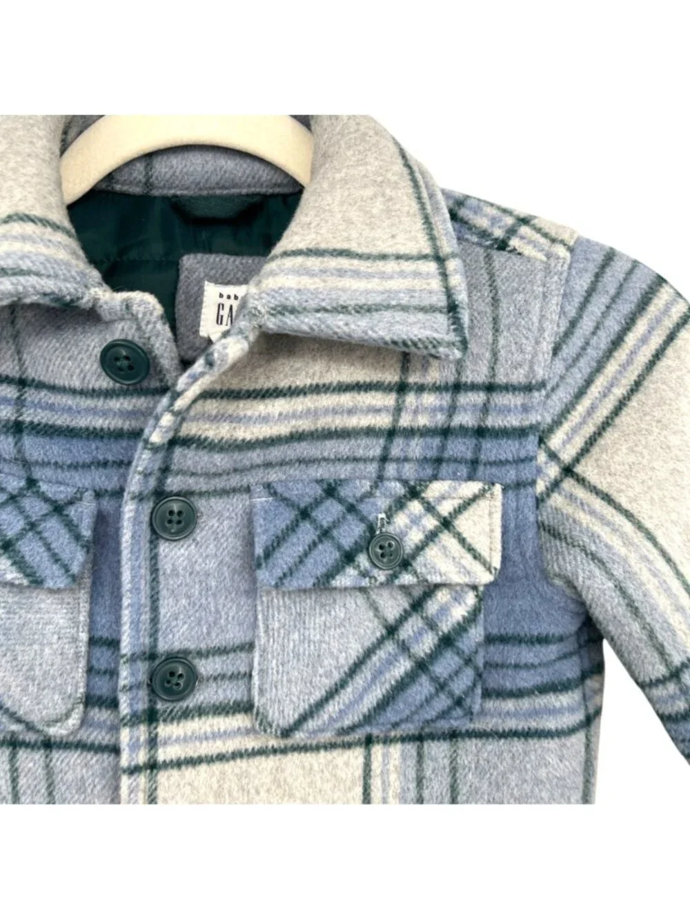 Baby Gap Toddler Plaid Wool-Blend Shirt Jacket Shacket Gray Blue Size 4T